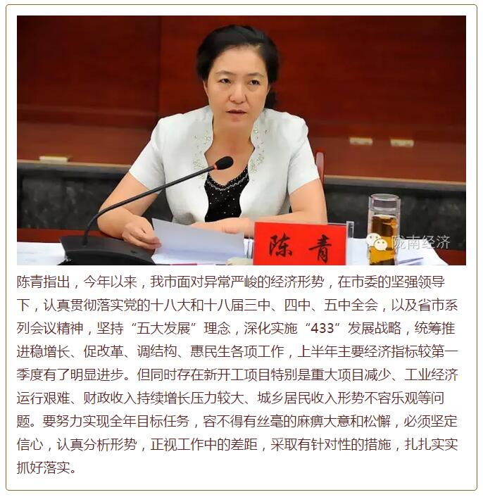 陳青在市政府全體會議上強調(diào)：緊盯一個目標抓好九大任務落實強化三項保障，確保全市經(jīng)濟社會持續(xù)快速發(fā)展